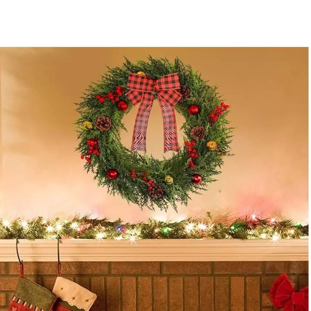New Christmas Wreath, Artificial Large Wreath with Pine Cone Red Berry